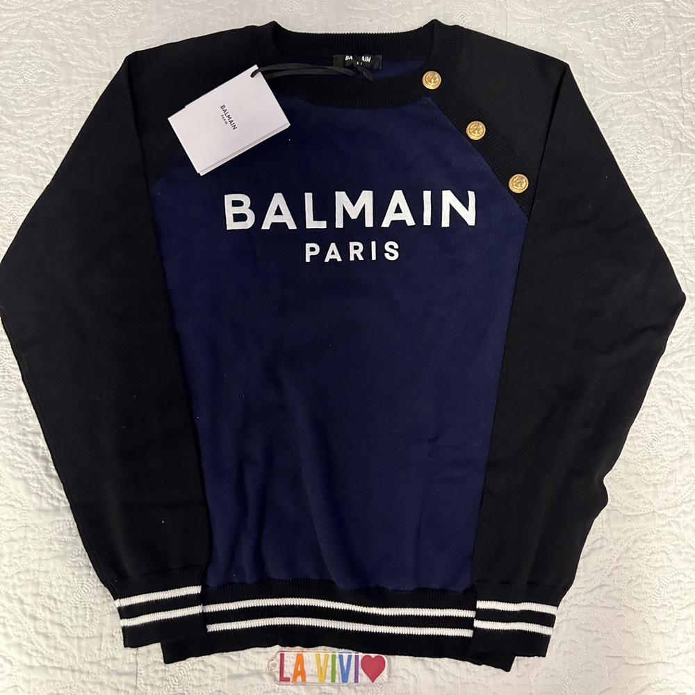 Balmain Paris Kids  Black and Blue Sweater